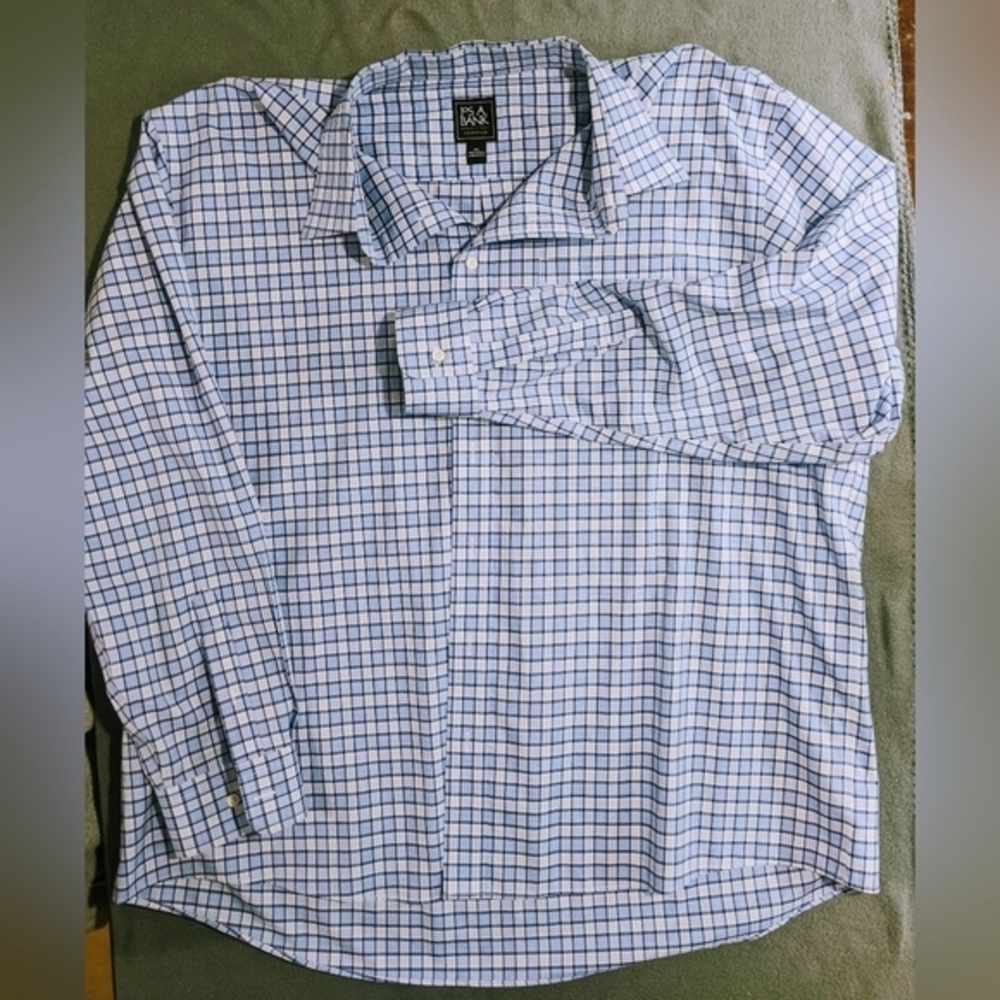 Jos A Bank button down long sleeve blue plaid shirt XXL